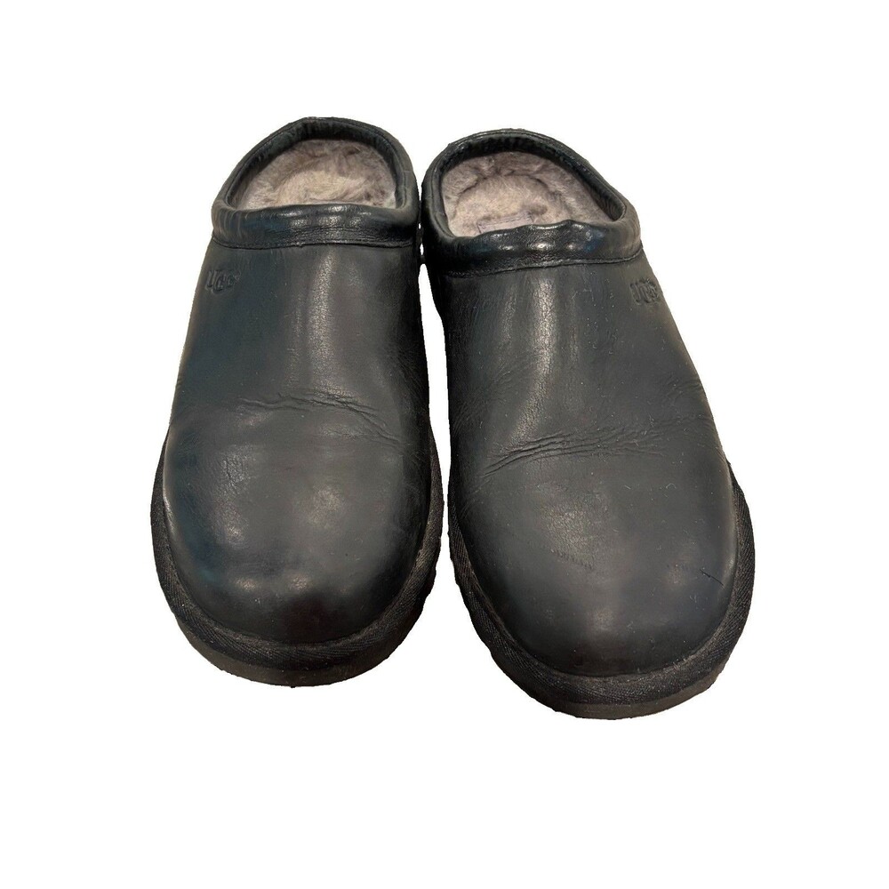 Ugg Classic Clog Men's Size 9 Shoes Black Leather Fur Lined Shearling Mules